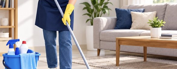 Homse cleaner mopping a bright living room